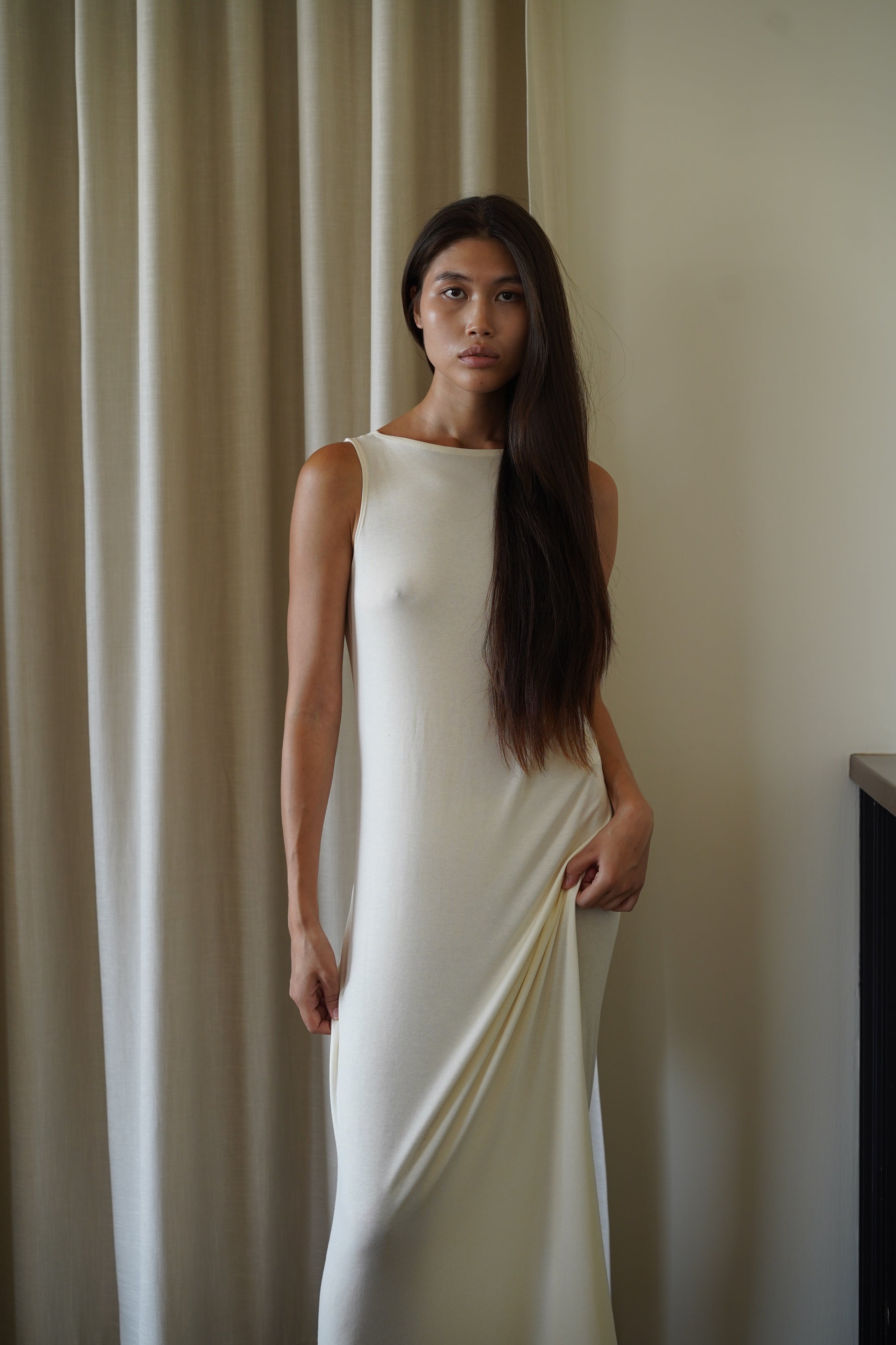 Flip Maxi Dress Ivory - front view, full body, round neck