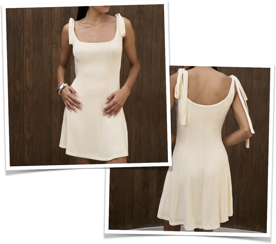 Short dress with bow straps in ivory